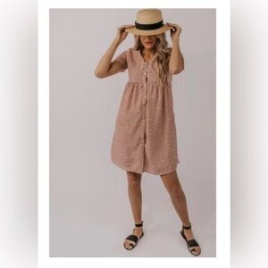 Roolee Ditsy Floral Mini Dress - Cream and Brown S